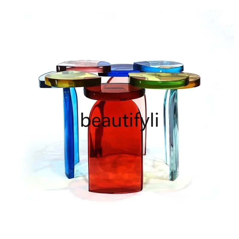 LJYModern creative acrylic colorful splicing round art coffee table