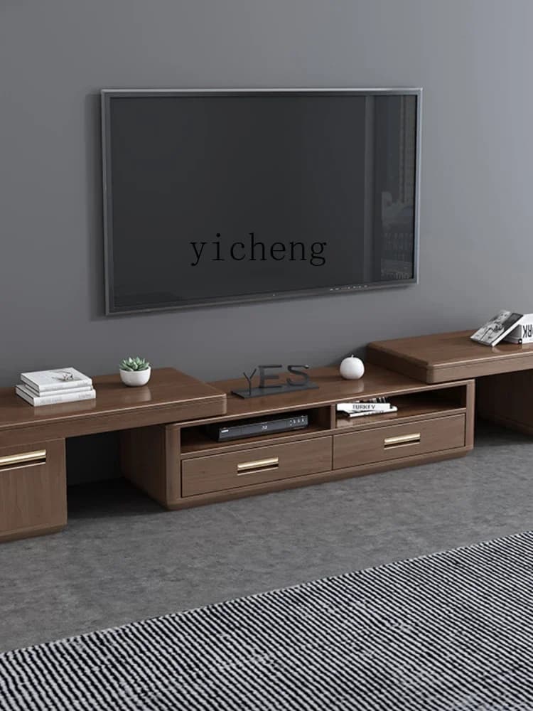 i10.9-Walnut Solid Wood TV Cabinet Modern Simple Coffee Table Combination Floor Cabinet