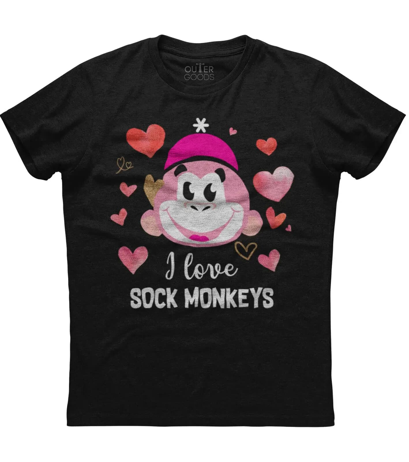 I Love Sock Monkeys Cute Pink Monkey Printed T-Shirt. Summer Cotton O-Neck Short Sleeve Mens T Shirt New S-3XL