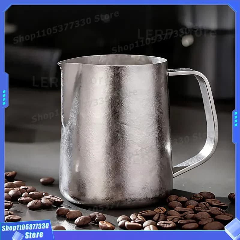 Pure Titanium Latte Art Pitcher Small Round Spout Milk Frothing Jug Ice Flower Pattern Coffee Barista Tool Retro Bright