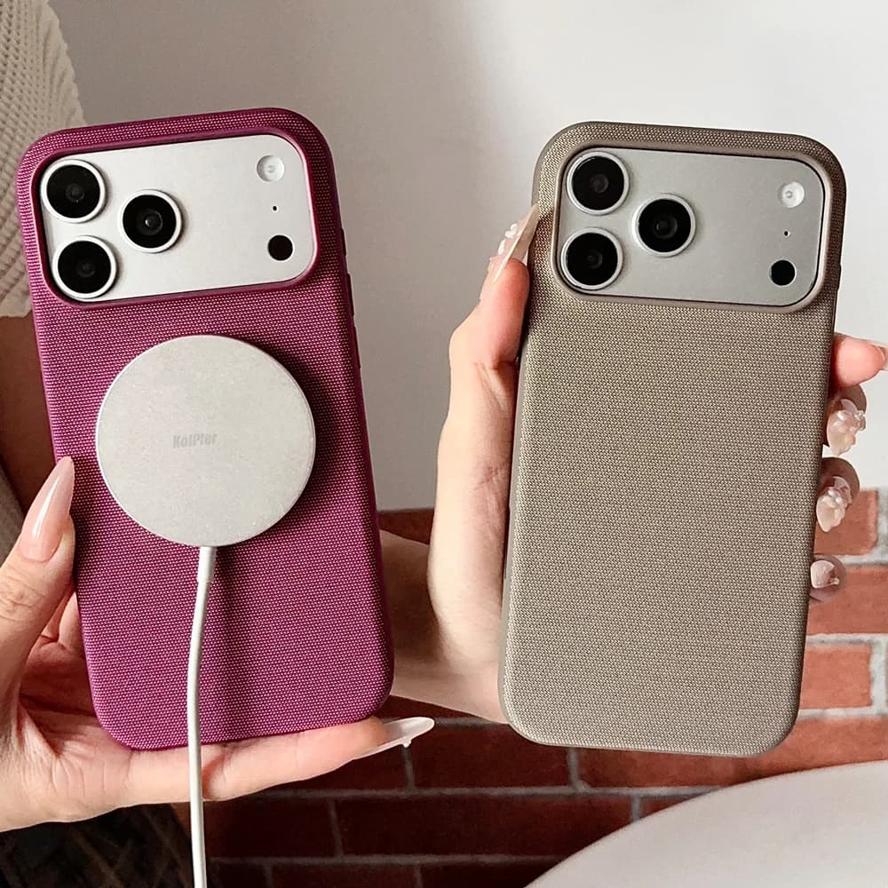 Textile Cloth Case For iPhone 18 Pro Max Magnetic Ring Wireless Charging Independent Metal Button Shockproof Protective Cover