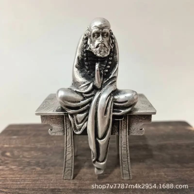 Brass Craftwork Silver-Plated Bench Daruma Home Decorative Ornament
