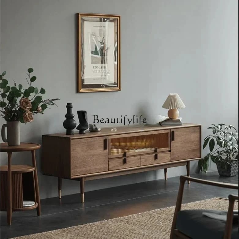 Black walnut TV cabinet Solid wood simple TV cabinet
