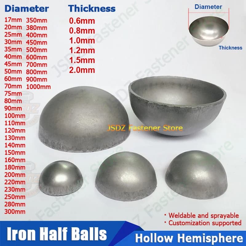 1-10pcs Iron Hollow Hemisphere OD 17-1000mm Semisphere Ironwork Spraying Welding Decoration Sealing Plug Steel Half Balls Cap