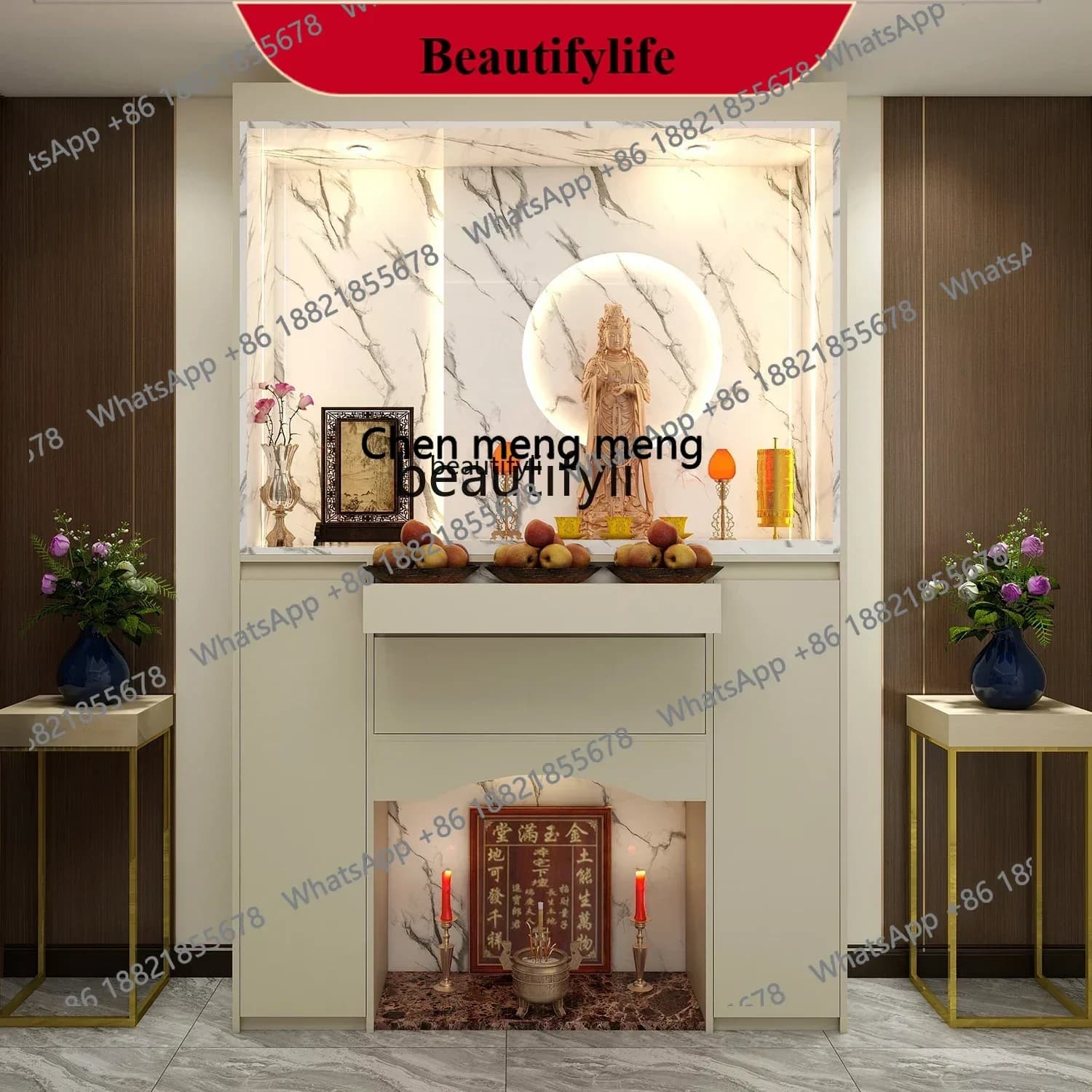 z183  Double Buddha cabinet, Buddhist niche, Buddhist door, standing cabinet, incense table, sacred cabinet, Chinese-style al