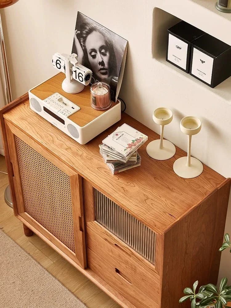Retro Solid Wood Sideboard Small Apartment Storage Cabinet Japanese Tea Simple Modern Living Room Locker