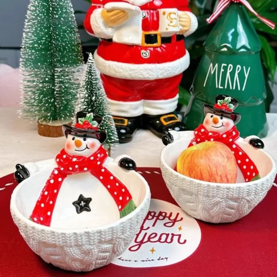 2024 Christmas Snowman Bowl New Hand-painted Fruit Bowl for Children Gifts Merry Christmas Gifts  Home Table Decorative Dish