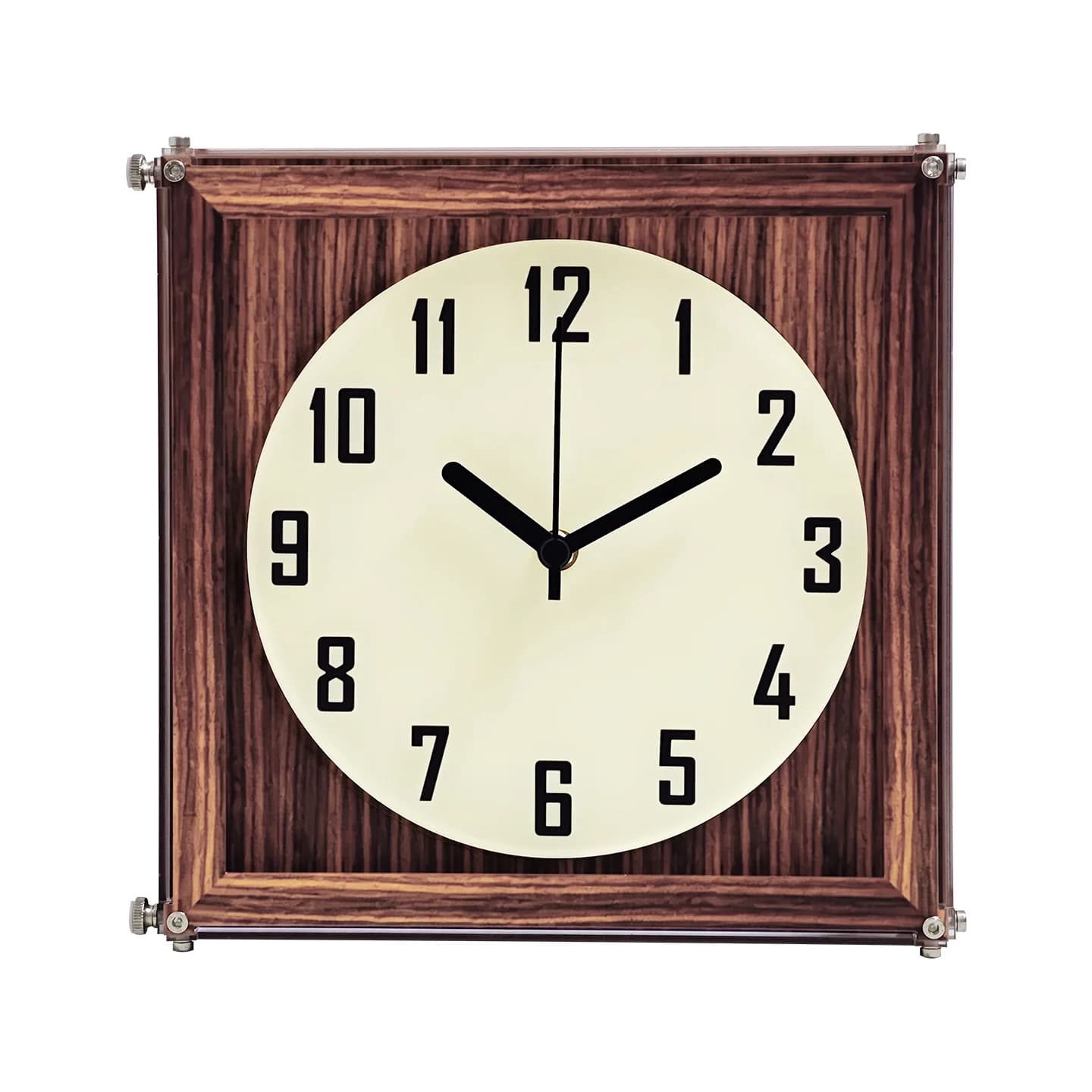 Acrylic square walnut-grain double-sided clock silent sweep-second movement