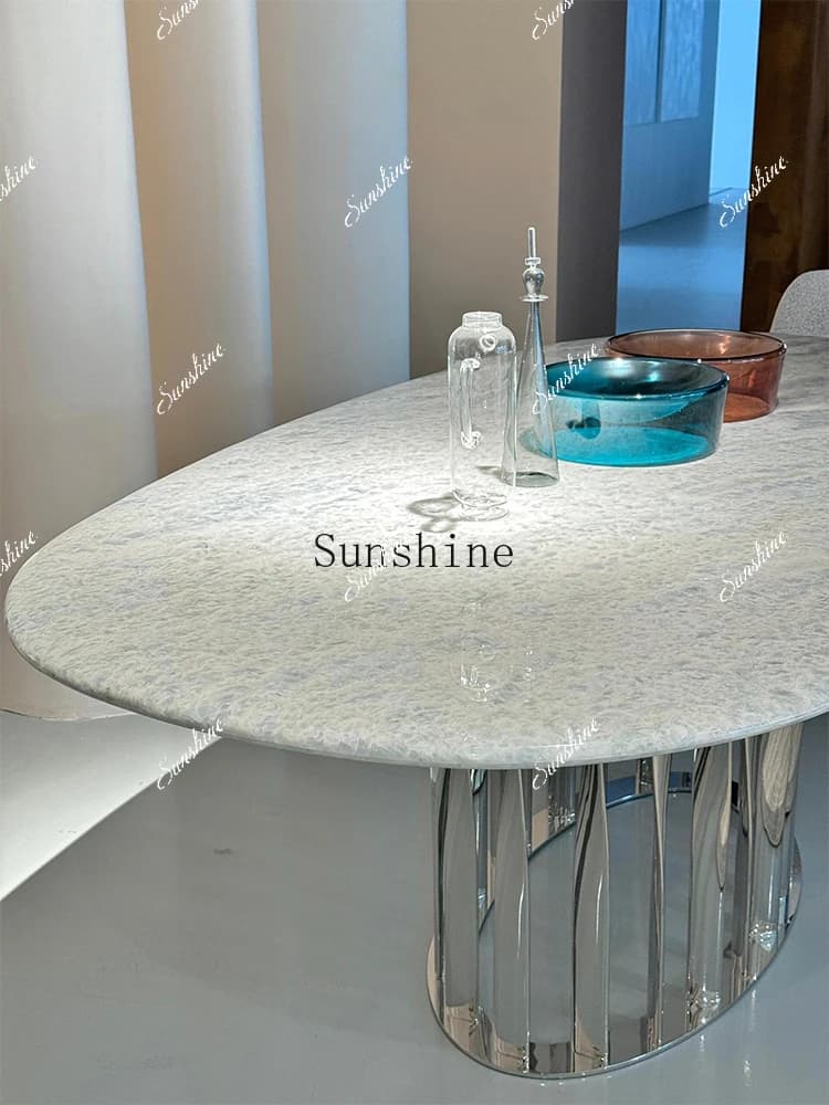Natural marble light luxury high-end villa oval simple dining table  FT