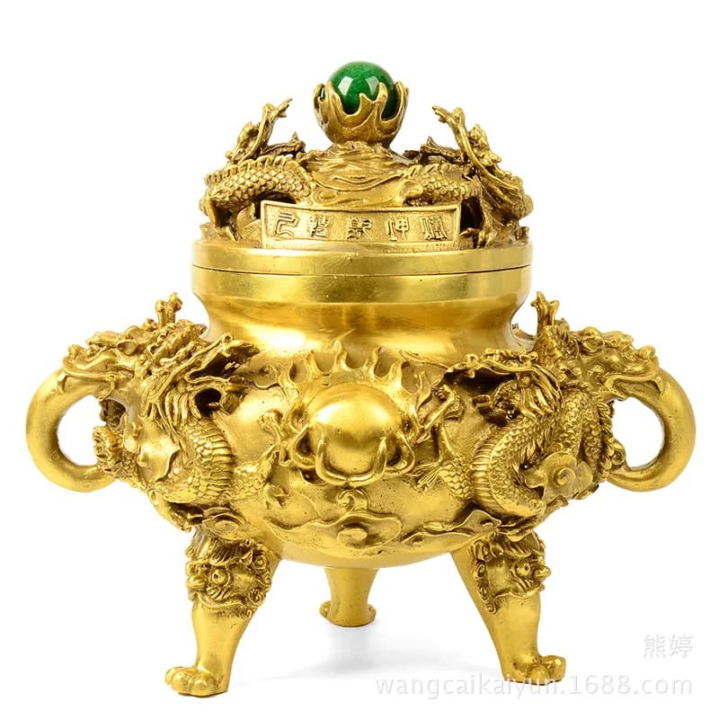 Copper Nine Dragon Incense Burner, Copper Incense Censer, Copper Ding Ornament, Nine Dragon Incense Burner, Three-legged Incense