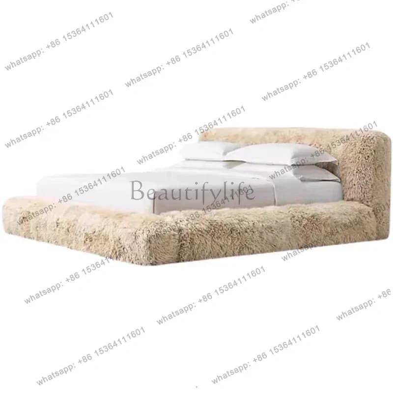 D33High Quality Minimalist Bed Princess Lambswool Aesthetics Master Bedroom Bed Tatami Fashionable Wedding Cama De Casal Furnitu