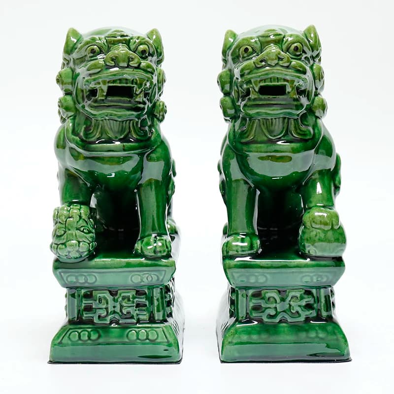 Handmade Sancai Ceramic Lion Ornament Pair Traditional Feng Shui Auspicious Decor for Home and Living Room Display