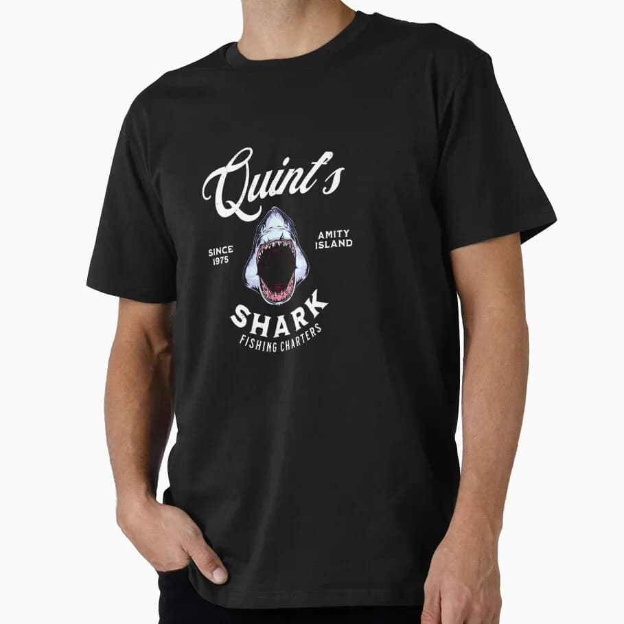 Quint's Shark Fishing Jaws Horror Movie Gift T Shirt Vintage Amity Island Great White Shark Graphic Tops Short Sleeve Tees S-6XL