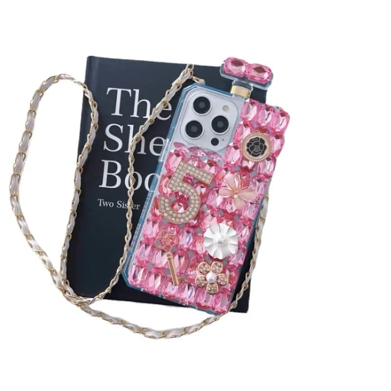Graceful Rhinestone Sparkle Mobile Phone Case for iPhone, Real Diamond Perfume Bottle Bling Case, Top Luxury Case, 16 14, 13, 15