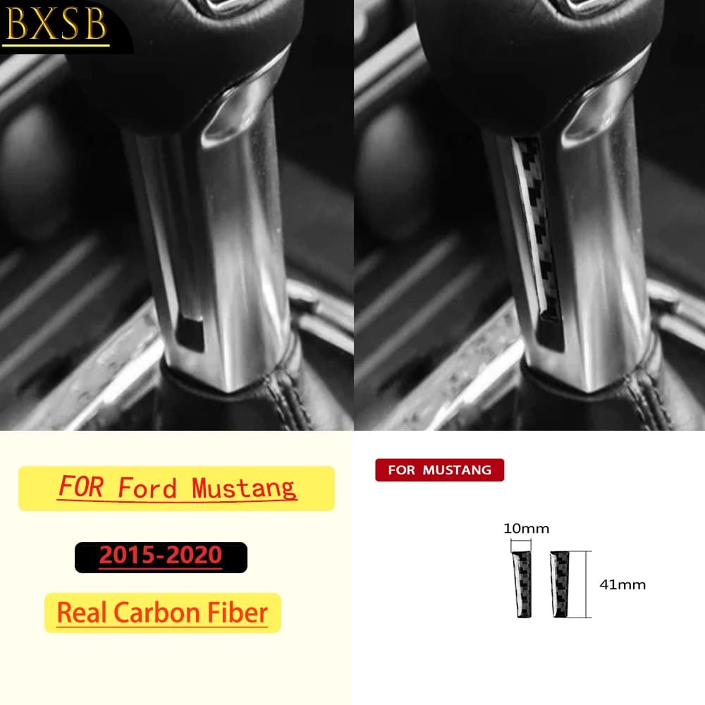 For Ford Mustang 2015-2020 Car Gear Shift Knob Panel Frame Trim Real Soft Carbon Fiber Interior Accessories Decoration Sticker