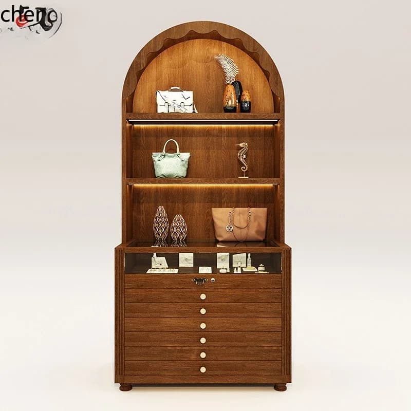 HYS Vintage Glass Display Cabinet Jewelry Display Rack Shoe Bag Display