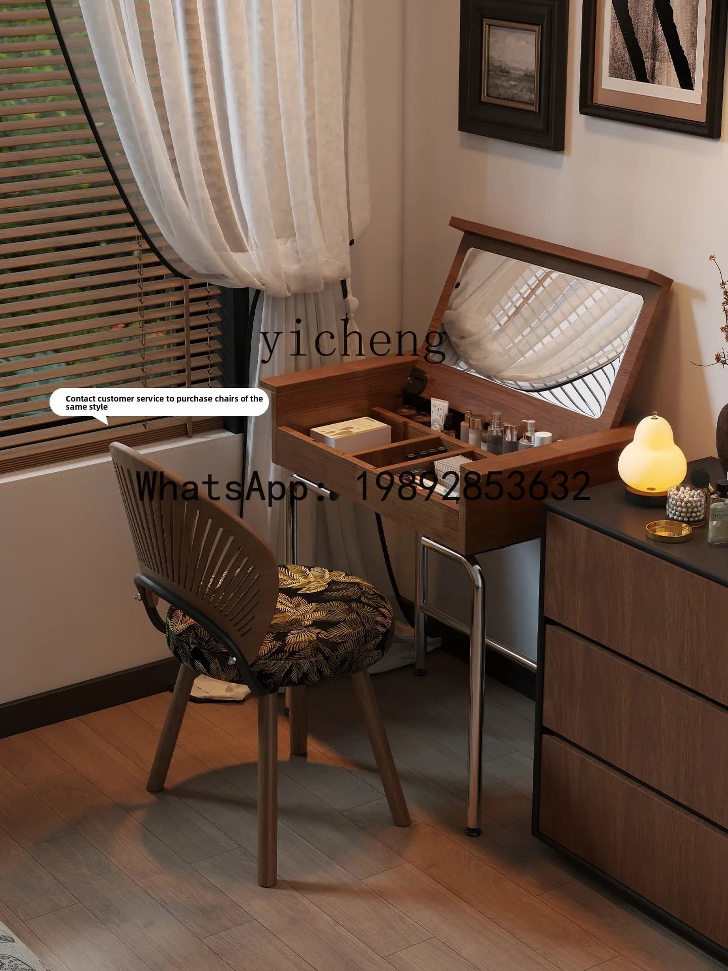 X7  Vintage Style Solid Wood Flip Dressing Table Bedroom Iron Art with Mirror Storage Small Apartment