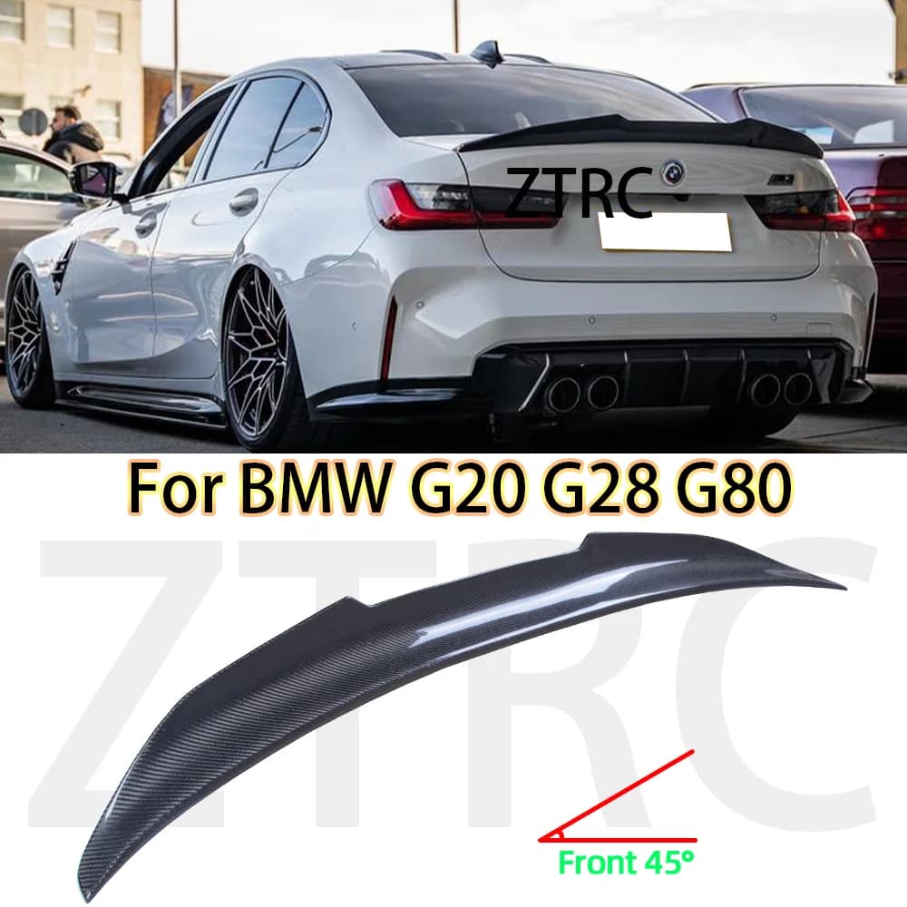 Car Spoiler for BMW 3 Series G20 G28/G80 M3 PSM Style Real Carbon Fiber Material Rear Spoiler Trunk Wing 2019-2026 Glossy Black