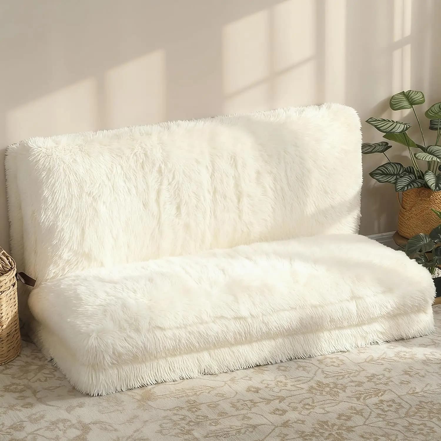 Bean Bag Chair Floor Sofa Bed for Adults 54 x102 in Cream White
