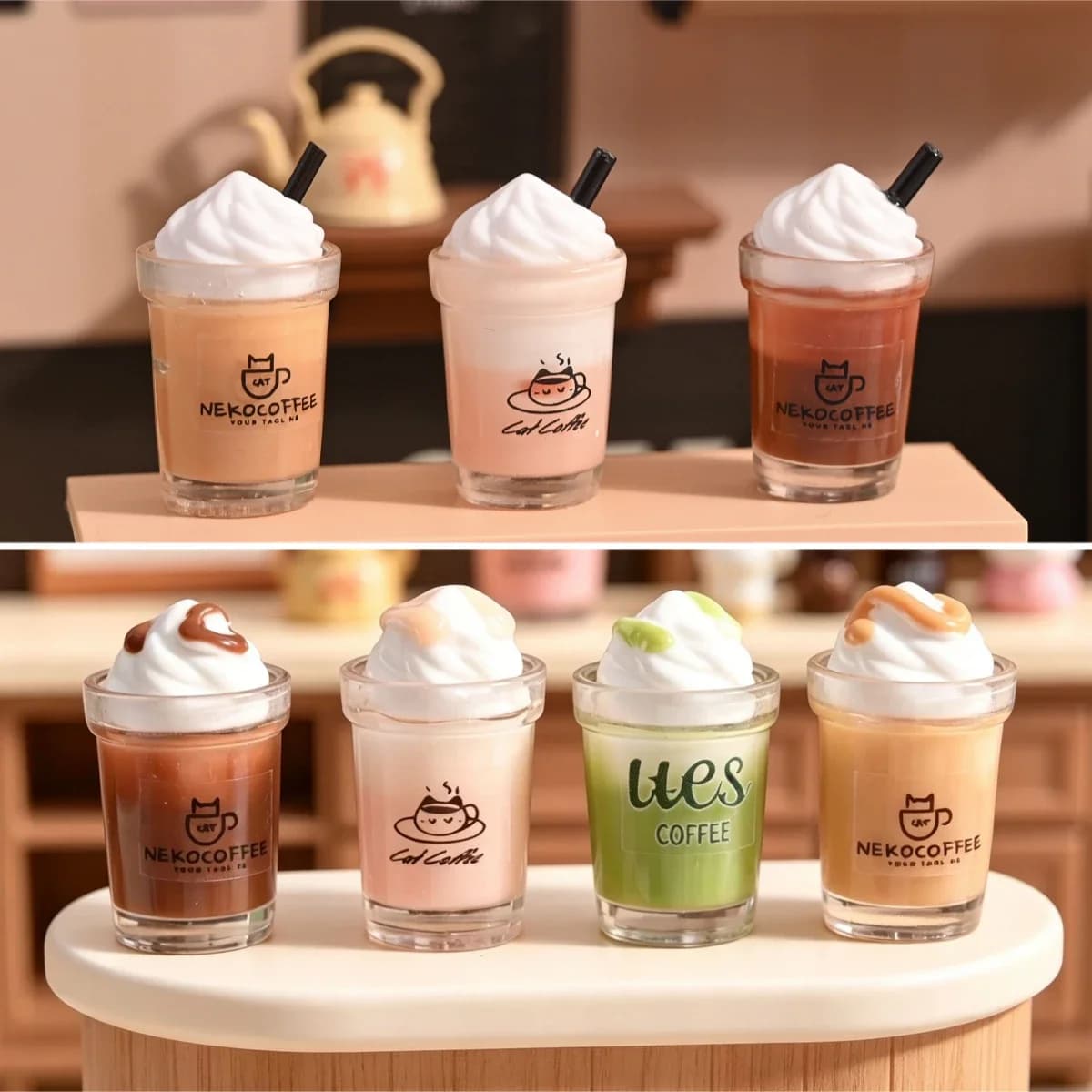 100pcs Simulation Mini Snow Top Milk Cover Coffee DIY Miniature Food Game Accessories Keychain Pendant Car Dollhouse Decor