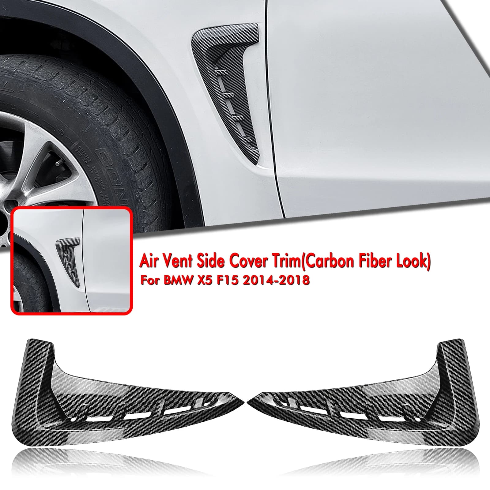 For BMW X5 F15 M Sport 2013-18 Front Side Outlet Air Vent Trim Cover Carbon Fiber Look/Gloss Black Fender Intake Spoiler Canard
