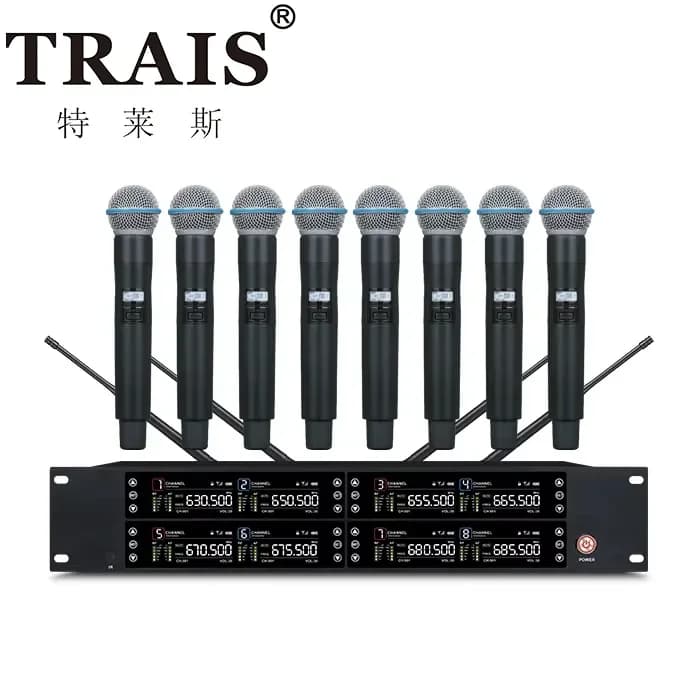 High Quality 8CH Wireless Microphone System Metal Handheld Mic for Karaoke Singing Speech