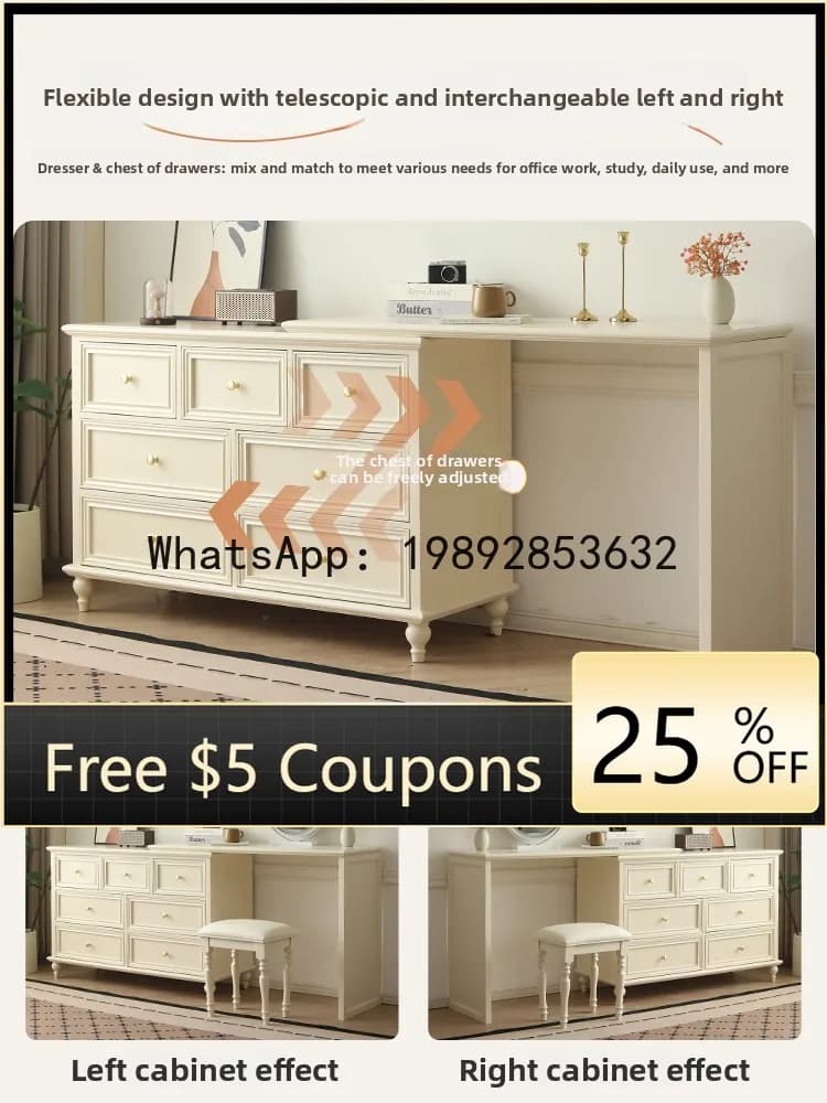 Z2 Chest of Drawers Dressing Table Integrated Bedroom Bedside Makeup Table Simple Extendable Solid Wood Makeup Table