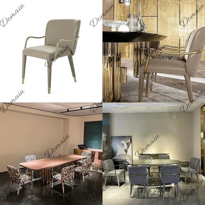Italian light luxury dining chair Modern flower cloth leopard print embroidery villa household pure copper dining chair