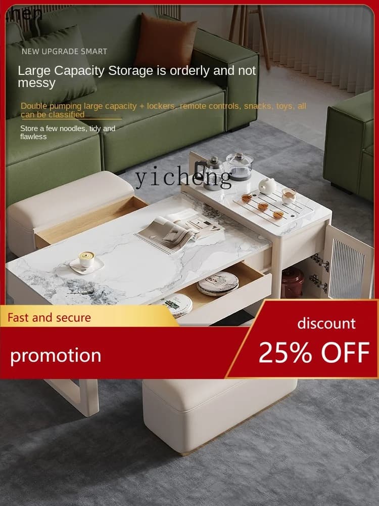 YFY Stone Plate Retractable Kung Fu Tea Table Small Apartment Living Room Tea Table One Body Small Tea Table