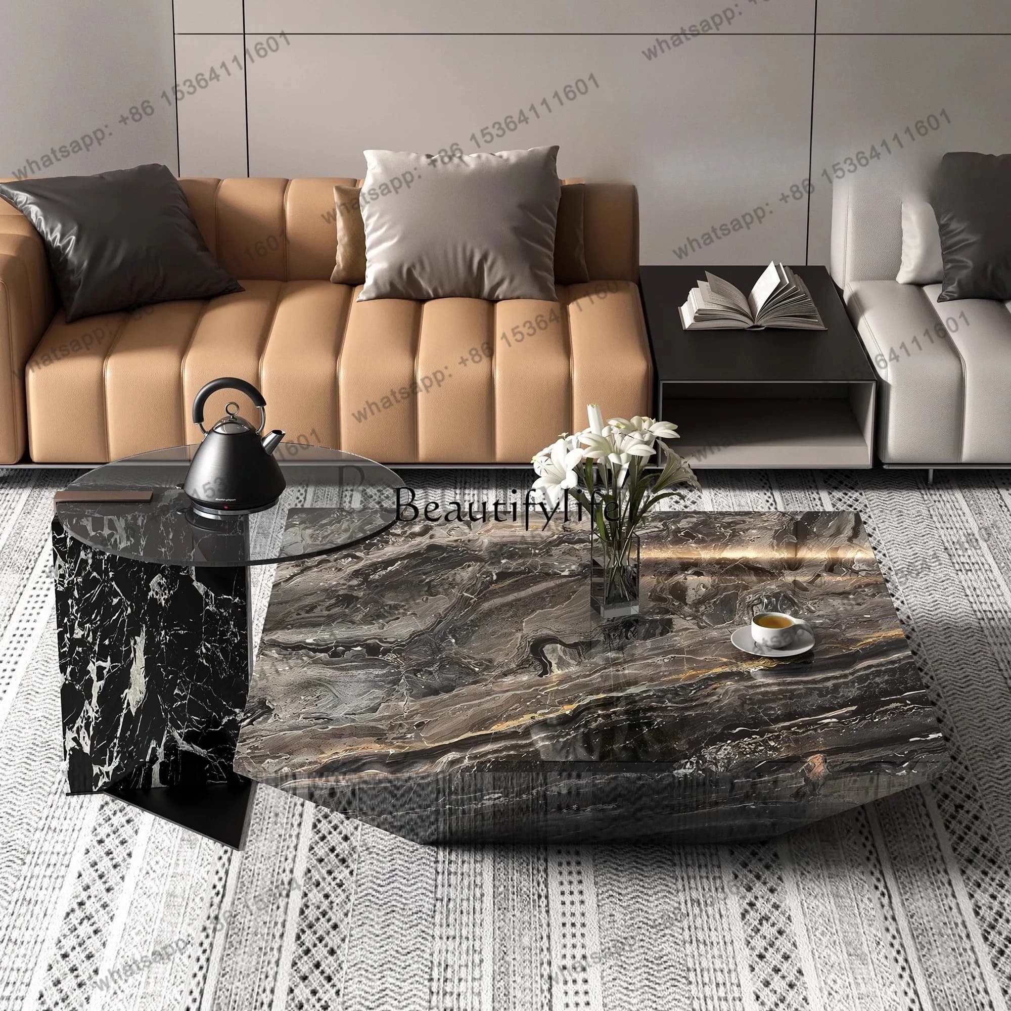 LD Marble Coffee Table New Italian Light Luxury Minimalist High Sense Creative Art Coffee Table Living Room Home