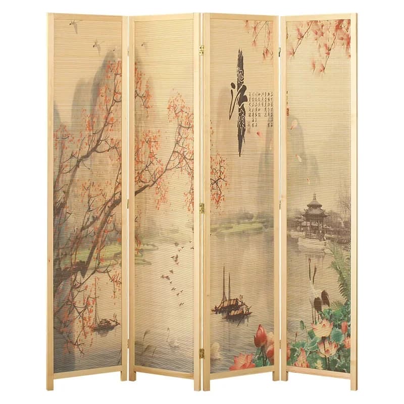 Bamboo screen partition living room household Chinese landscape flowers and birds modern simple entrance door bedroom folding