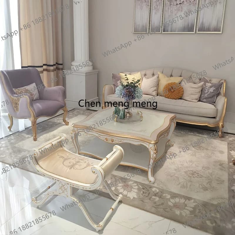 French light luxury court style solid wood sofa retro small apartment living room sofa combination cream style villa