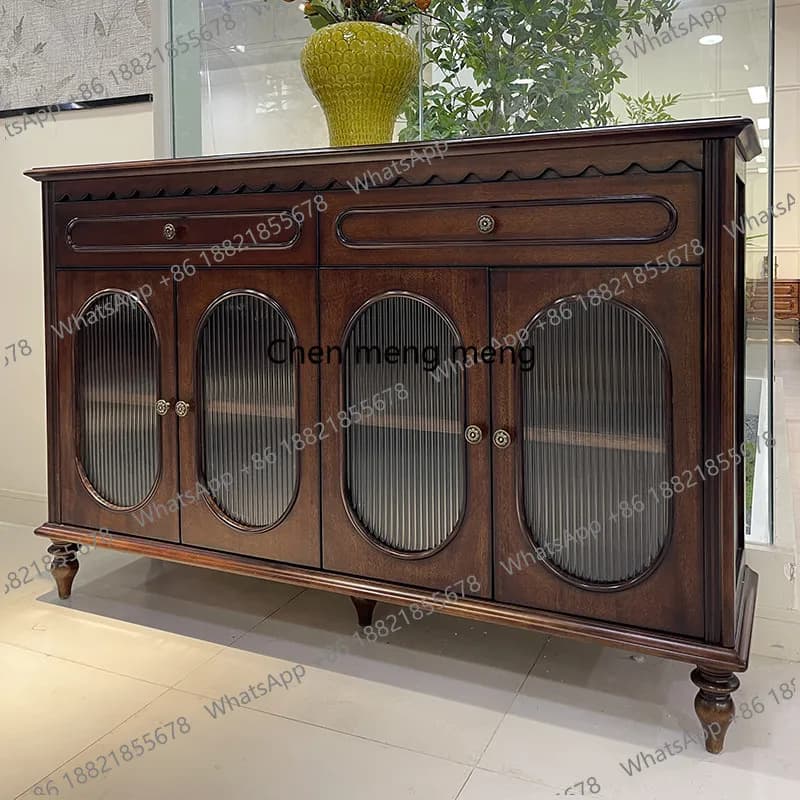 American medieval style all solid wood dining side cabinet for home use, storage cabinet retro rural pastoral style