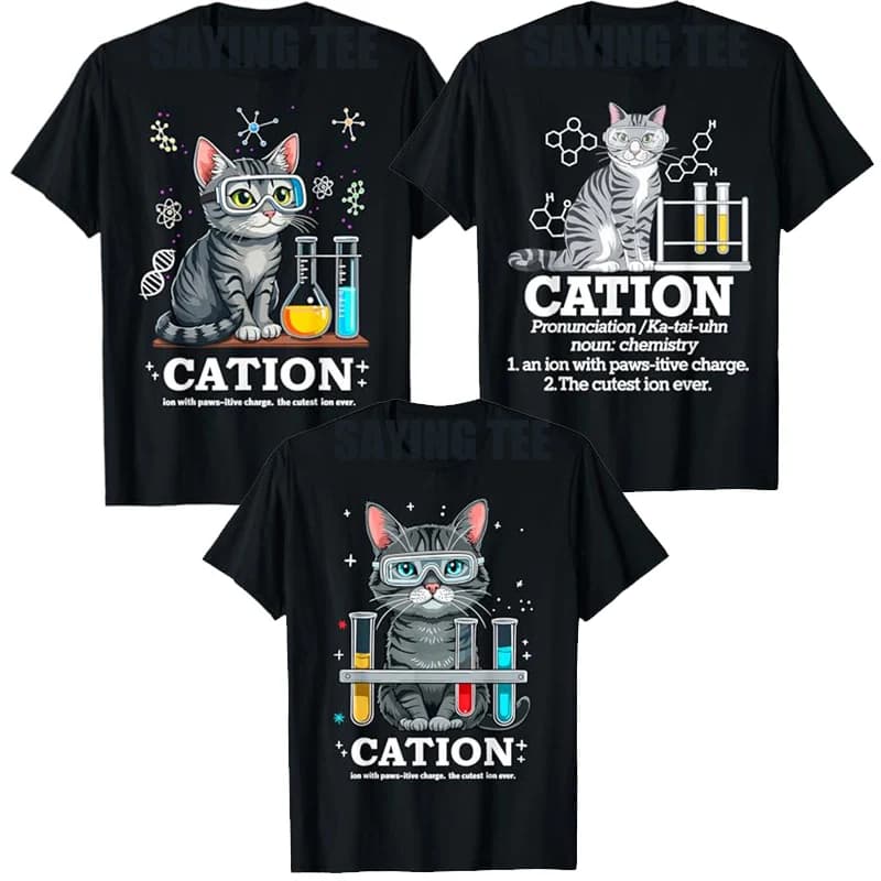 Cat Chemistry Humor Science Teacher Gift for Cat Mom Dad T-Shirt Funny Chemist Lover Graphic Outfit Saying Tee Short Sleeve Tops