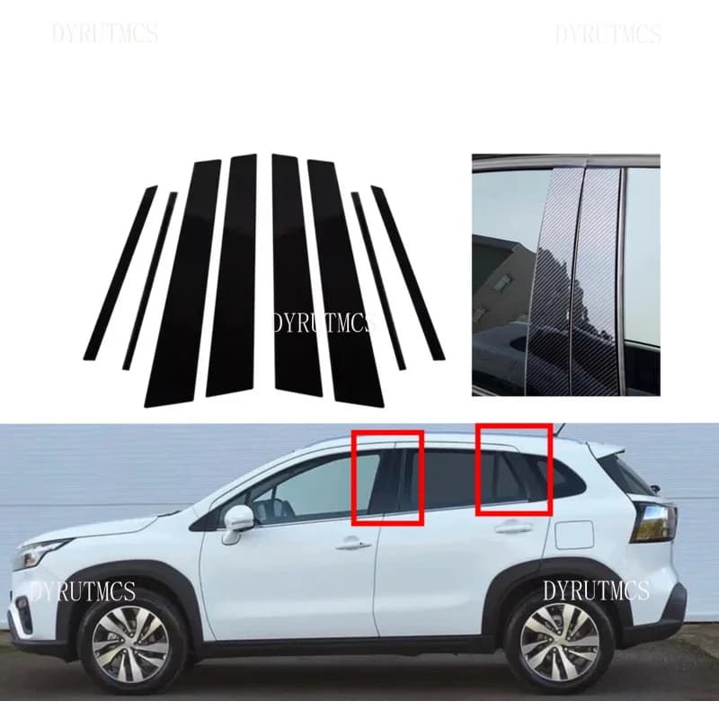 Glosss Black Pillar Post Fit For Suzuki SX4 s-cross 2014-2017 2018 2019 2020 2021 Cover Window Decal Trim Sticker  Carbon Silver