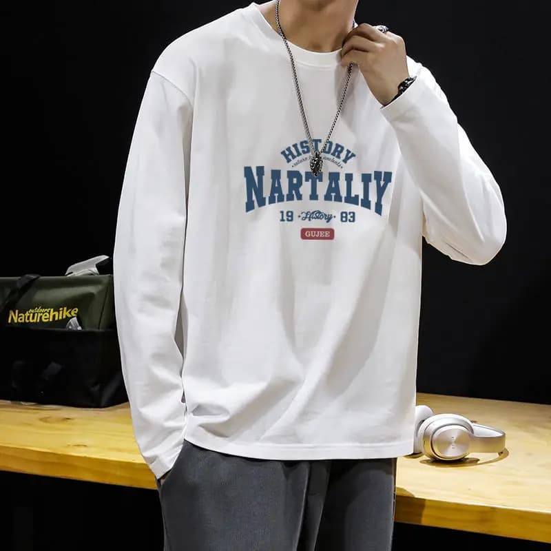 Korean Men's 2024 Spring New Splicing Trendy Brand Minimalist Splicing Printed Letter Fashion Loose Casual Long Sleeve Tops