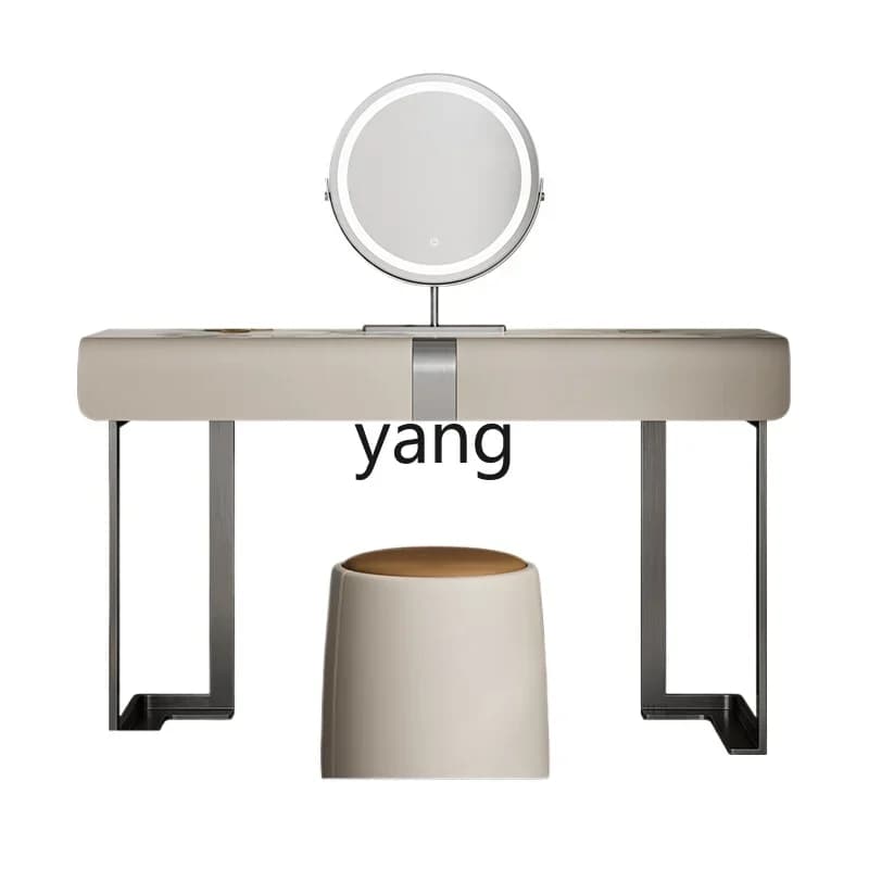 LH   minimalist dresser light luxury bedroom gray stainless steel premium leather makeup table