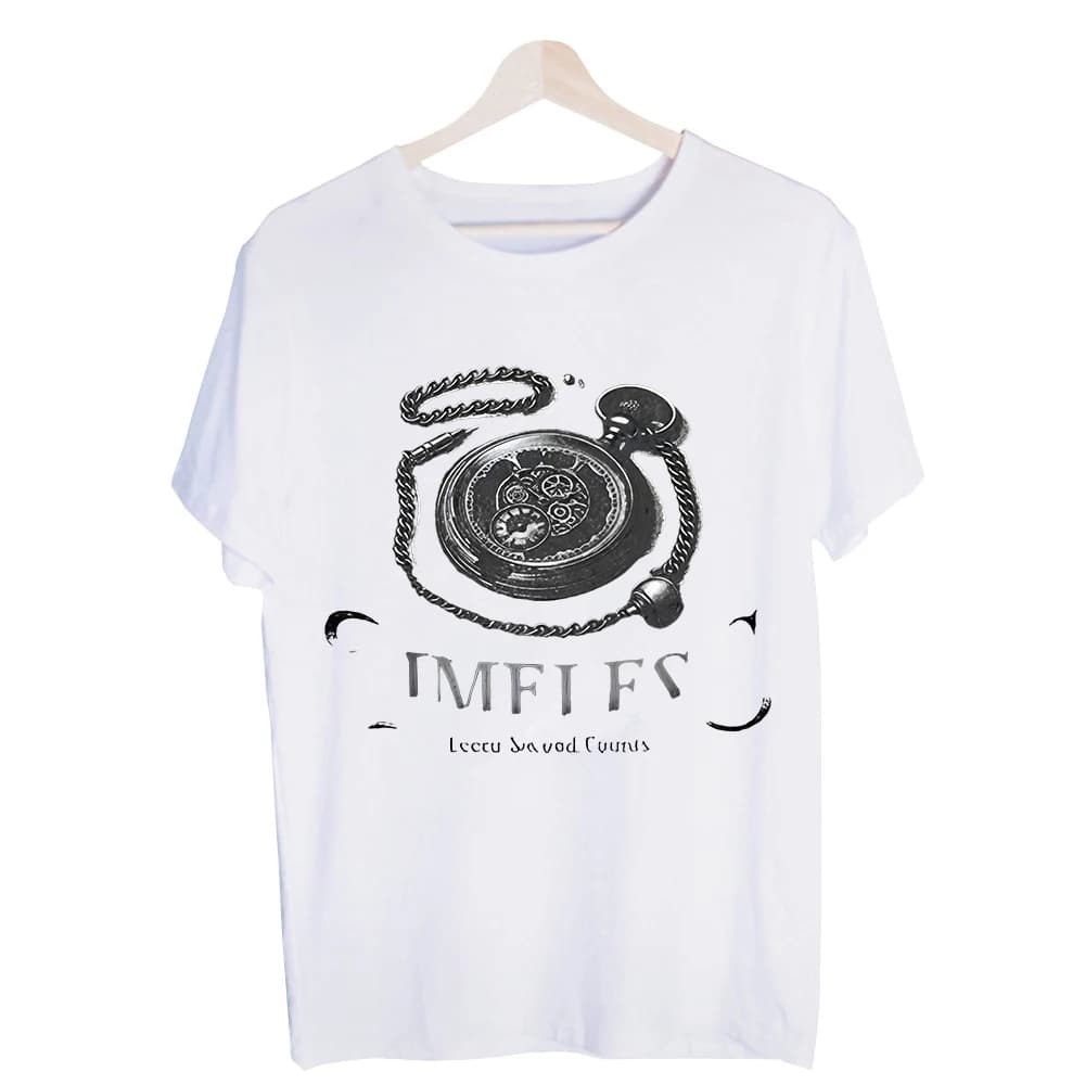 Men's Pocket Watch and Typography Print Graphic Tee, Vintage Style Short Sleeve T-Shirt for Casual Daily Wear