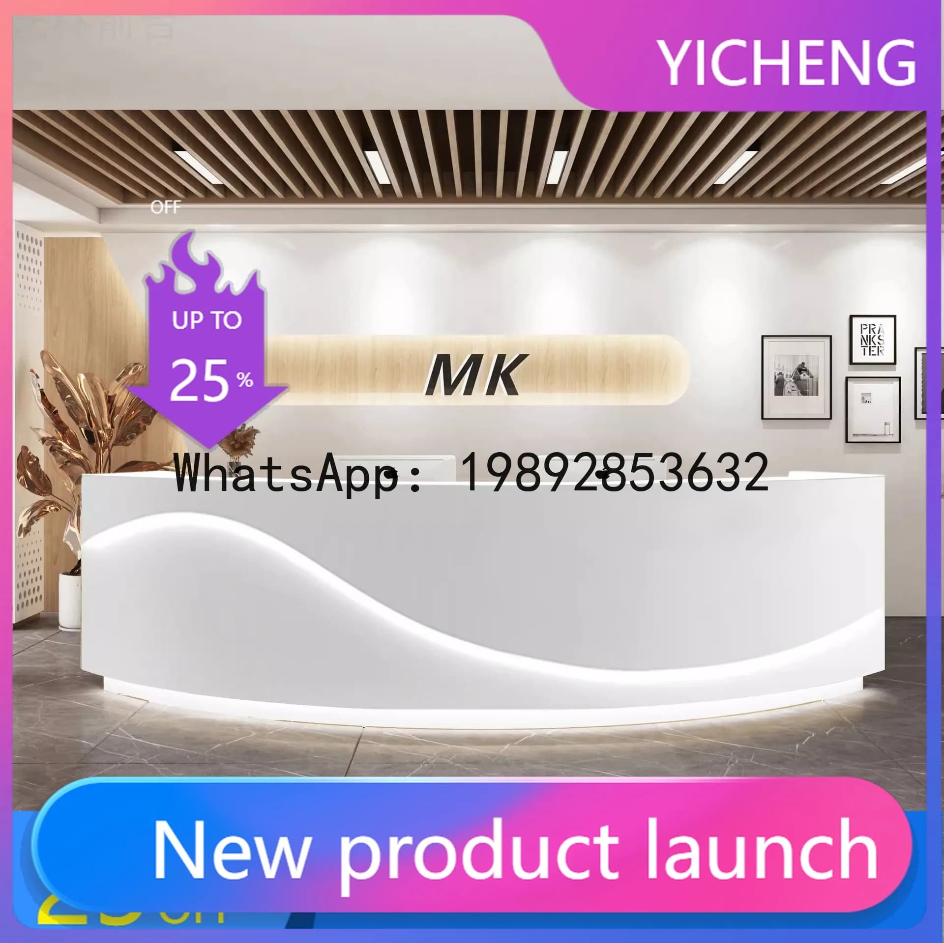 Z2-28Beauty Salon Bar Counter Reception Painted Company Office Front Desk Reception Counter Curved Dental Clinic Cashier Counter