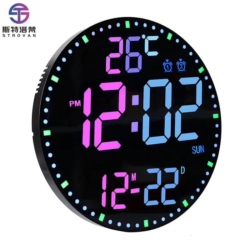 Large 12-inch Digital Electronic Perpetual Calendar Alarm Clock Night Light Creative Countdown Remote Control Silent Colorful
