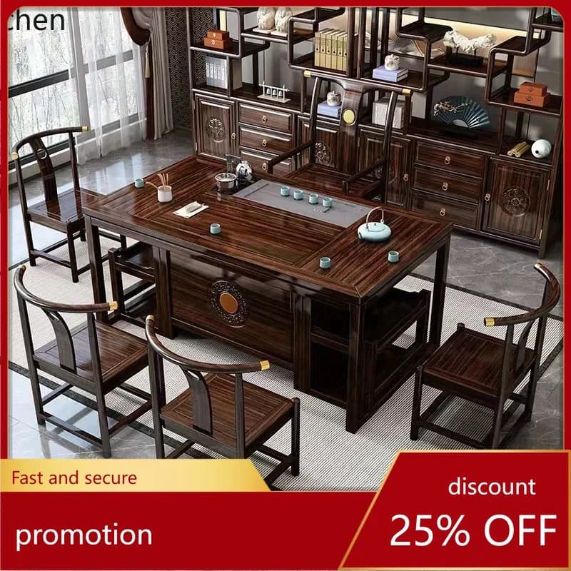 ZML Solid Wood Tea Table Tea Room Living Room Wet Tea Table and Chair Set Modern Zen Style