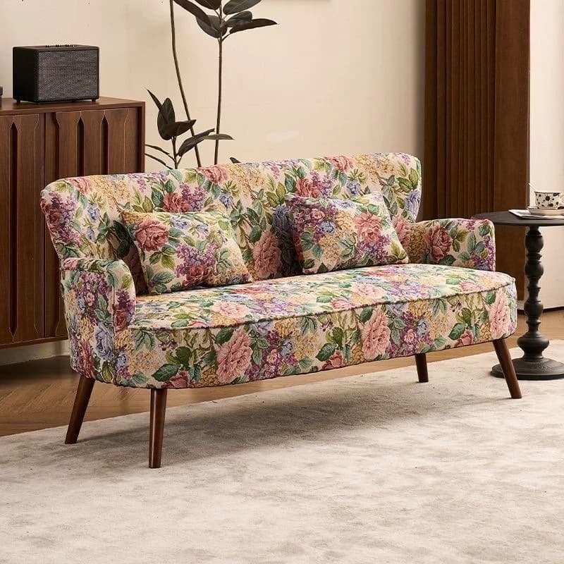 Vintage country-style two-seater fabric sofa, small living room sofa