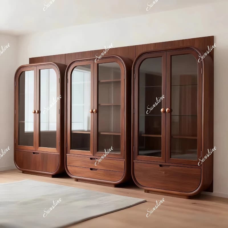 Solid wood bookcase modern simple light luxury display, living room storage against the wall
