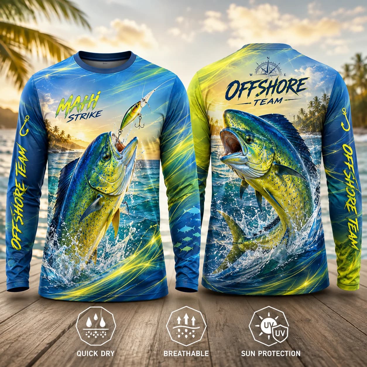 Mahi Mahi Fishing Shirt Men Ikan Belitung 3D Fish Print Long Sleeve Quick Dry UPF 50 UV Protection Fishing Jersey