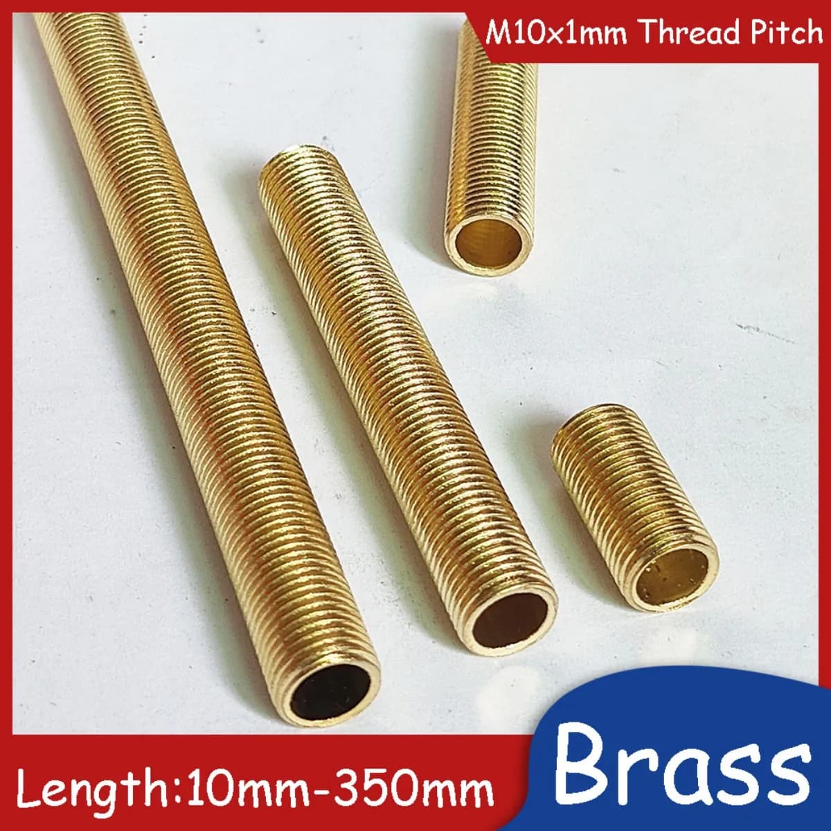 Brass Thread Tube M10 Metal Stud 10mm-350mm Length Thermally Conductive External Threaded Tubing