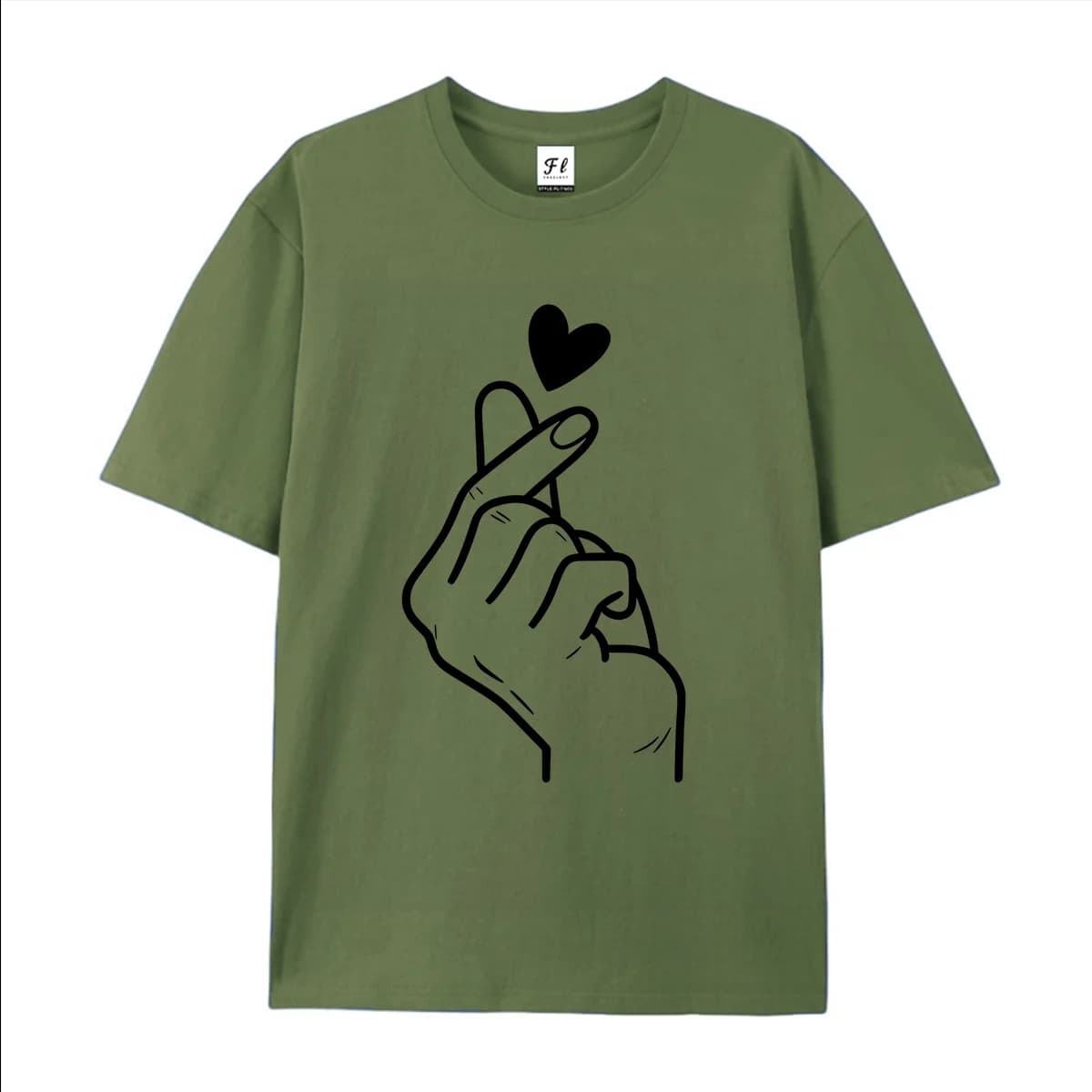 Unisex Short Sleeve T Shirt Minimalist Line Art Hand Heart Gesture Print Crew Neck Tees Summer Casual Tops For Men Women Love