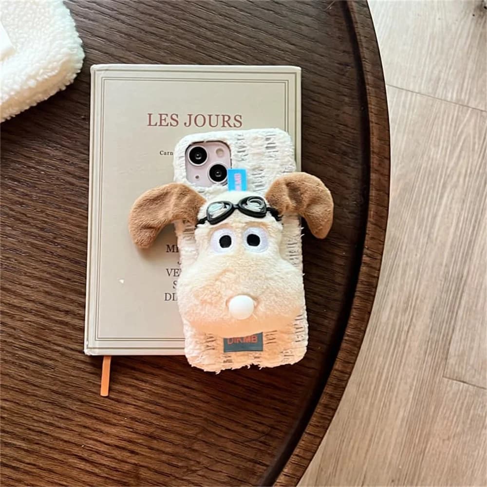 Korean luxury Cute Eyes puppy 3D Plush Phone Case for iPhone 18 17 Pro Max 15 16 17 18 Pro Cover Shockproof Cove Kawaii Cases