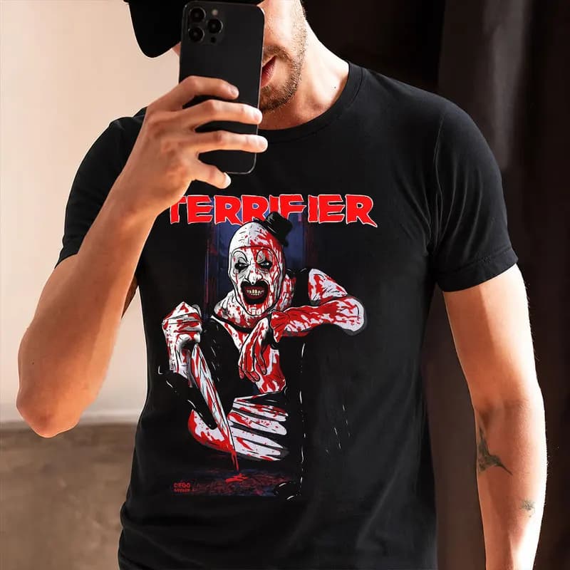 Retro Horror Movie Terrifier Art The Clown Killer Scary Halloween Gift T Shirt 0912 Short Sleeve Graphic clothes All size tops