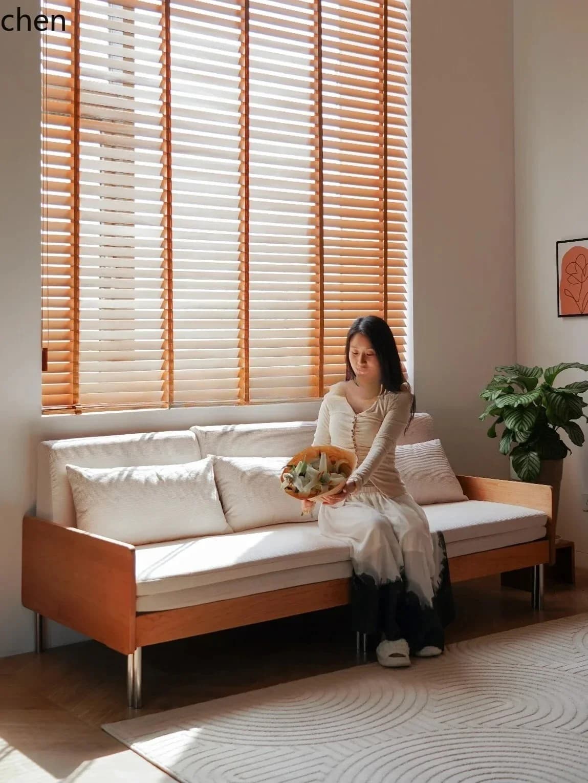 y9.4- cherry wood retractable sofa bed all solid wood three-person sitting and lying dual-purpose folding pull-out sofa
