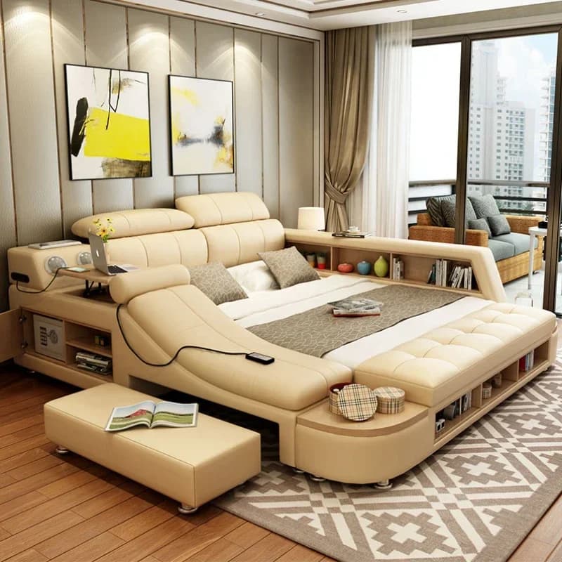 z Nordic Queen Modern Bed Large Villa Master Massage Electric Bed Storage Multifunctional Furniture